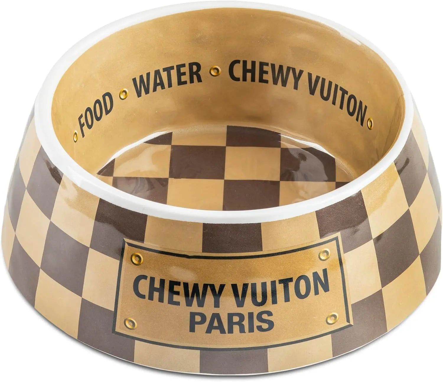 Haute Diggity Dog Chewy Vuiton Dog Bowl Set | BPA-Free, Non-Skid (2-Pack)