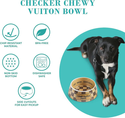 Haute Diggity Dog Chewy Vuiton Dog Bowl Set | BPA-Free, Non-Skid (2-Pack)