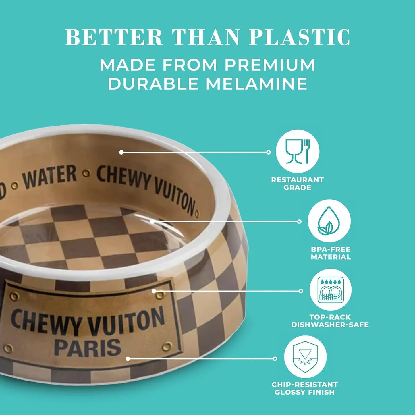 Haute Diggity Dog Chewy Vuiton Dog Bowl Set | BPA-Free, Non-Skid (2-Pack)