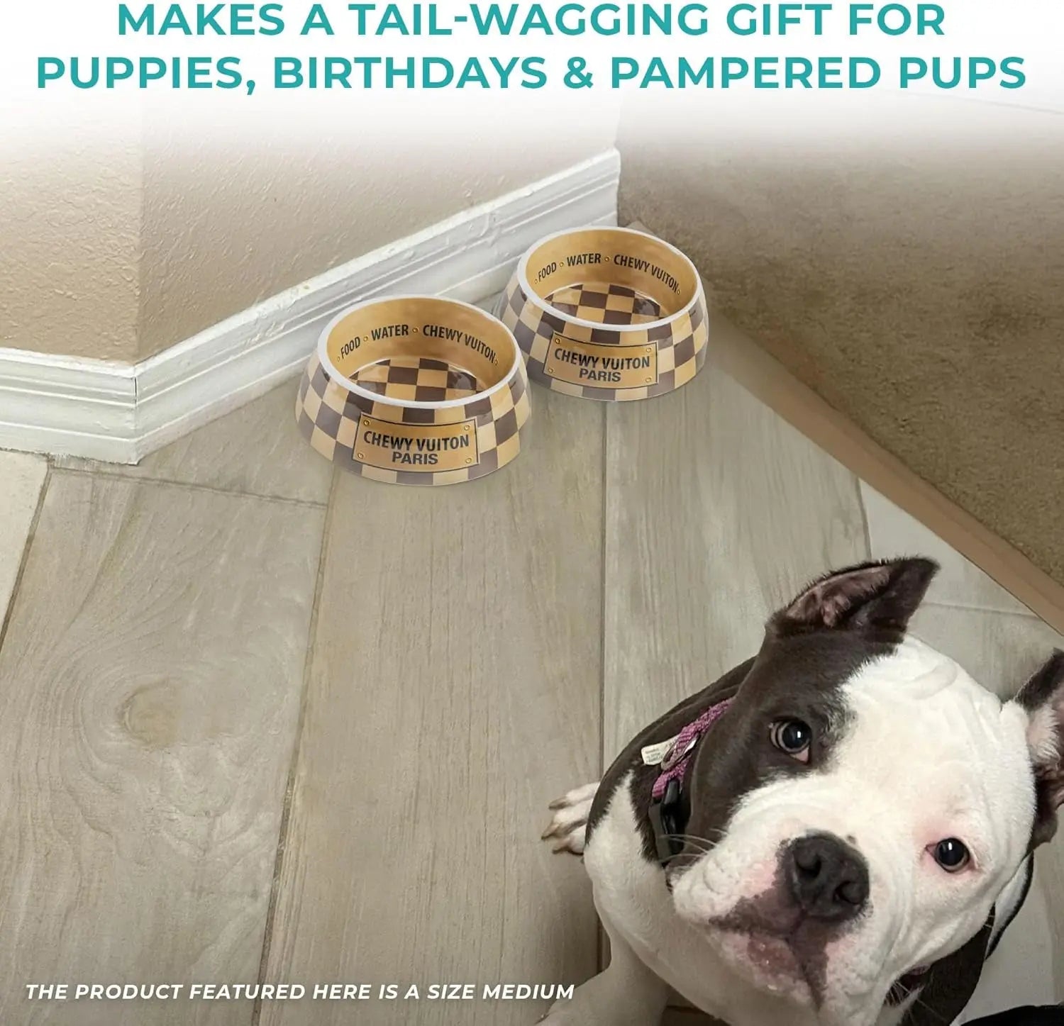 Haute Diggity Dog Chewy Vuiton Dog Bowl Set | BPA-Free, Non-Skid (2-Pack)