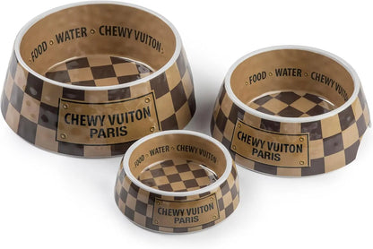 Haute Diggity Dog Chewy Vuiton Dog Bowl Set | BPA-Free, Non-Skid (2-Pack)