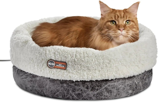Heated Cat Bed with Removable Warmer, Soft Snuggle Cup, Washable, 14x18 Gray Cup Bomber 14 X 18 Inches