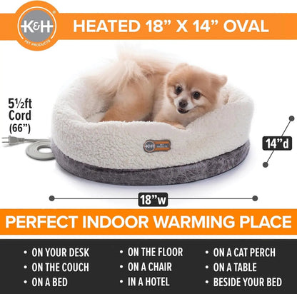 Heated Cat Bed with Removable Warmer, Soft Snuggle Cup, Washable, 14x18