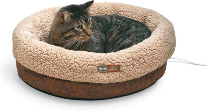 Heated Cat Bed with Removable Warmer, Soft Snuggle Cup, Washable, 14x18 Chocolate Cup Bomber 14 X 18 Inches