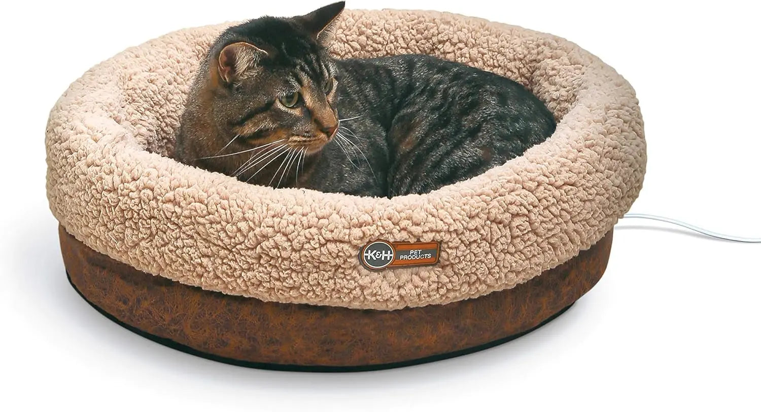 Heated Cat Bed with Removable Warmer, Soft Snuggle Cup, Washable, 14x18 Chocolate Cup Bomber 14 X 18 Inches