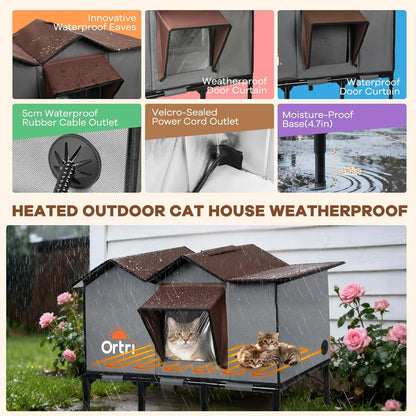 Heated Outdoor Cat House Waterproof Insulated Winter Shelter w/ Heating Pad 20"