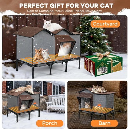 Heated Outdoor Cat House Waterproof Insulated Winter Shelter w/ Heating Pad 20"