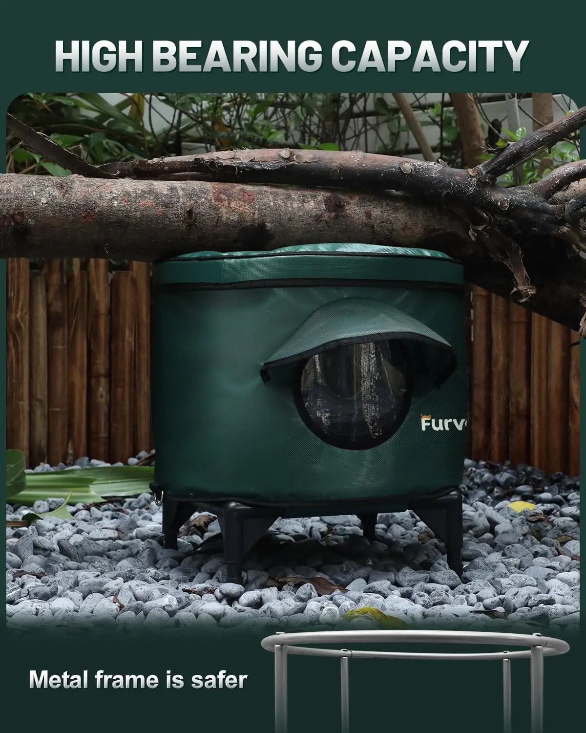 Heated Outdoor Cat House – Insulated Shelter w/ Escape Door & Raised Base, Large