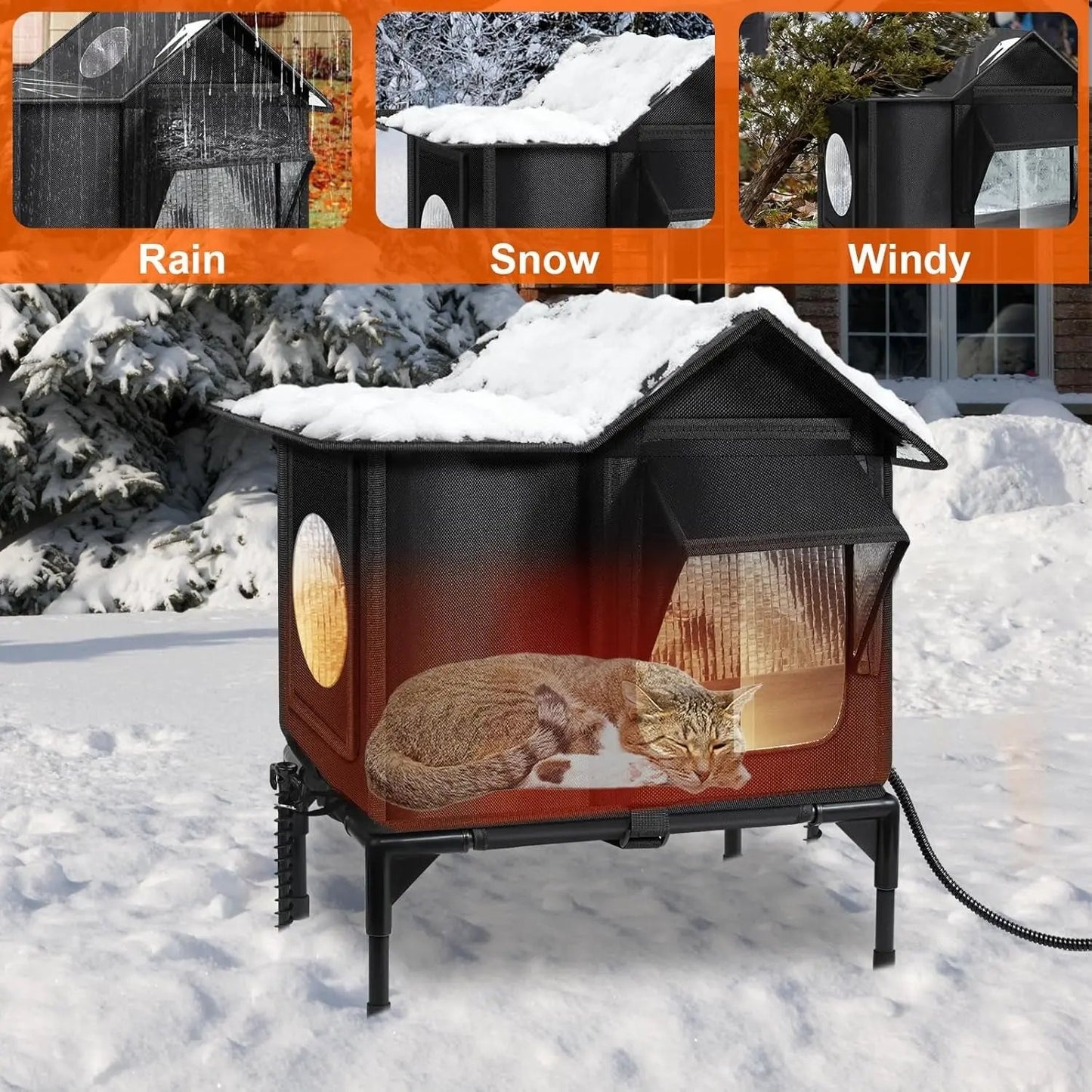 Heated Outdoor Cat House – Weatherproof Insulated Shelter w/ Pad & Escape Door