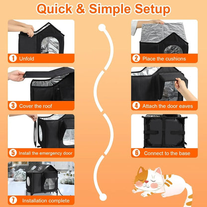 Heated Outdoor Cat House – Weatherproof Insulated Shelter w/ Pad & Escape Door