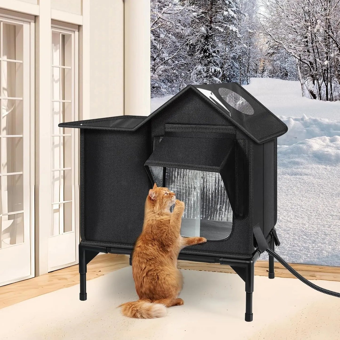 Heated Outdoor Cat House – Weatherproof Insulated Shelter w/ Pad & Escape Door