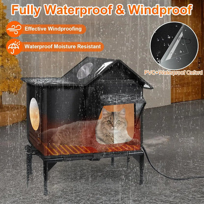 Heated Outdoor Cat House – Weatherproof Insulated Shelter w/ Pad & Escape Door