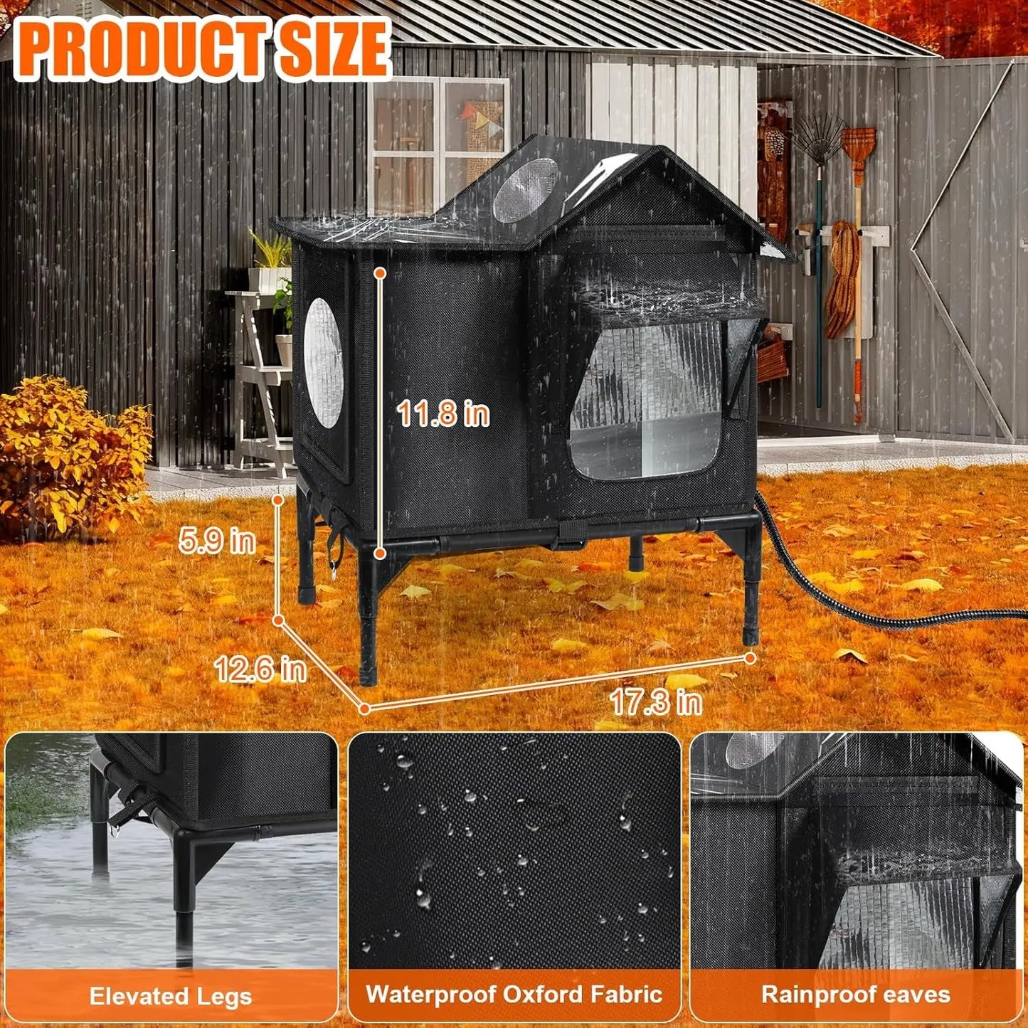 Heated Outdoor Cat House – Weatherproof Insulated Shelter w/ Pad & Escape Door