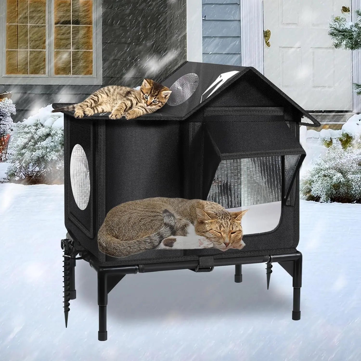 Heated Outdoor Cat House – Weatherproof Insulated Shelter w/ Pad & Escape Door