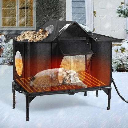 Heated Outdoor Cat House – Weatherproof Insulated Shelter w/ Pad & Escape Door
