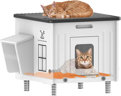 Heated Outdoor Cat House with Escape Door, Insulated Weatherproof Shelter Size 17.7" X 17" X 17.5"