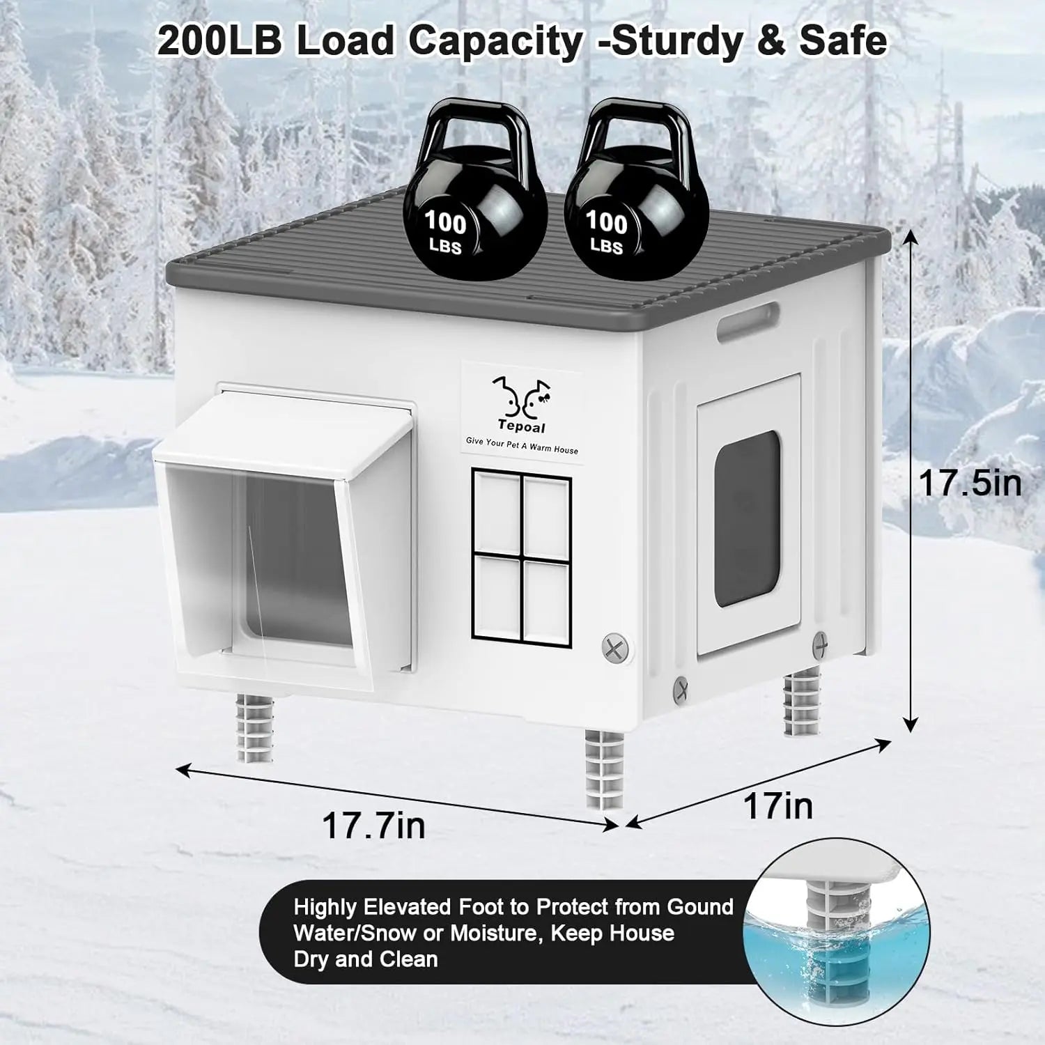 Heated Outdoor Cat House with Escape Door, Insulated Weatherproof Shelter