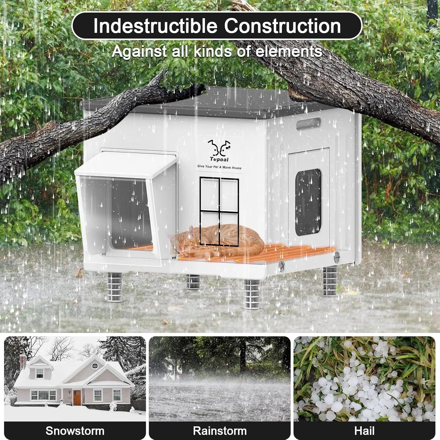 Heated Outdoor Cat House with Escape Door, Insulated Weatherproof Shelter