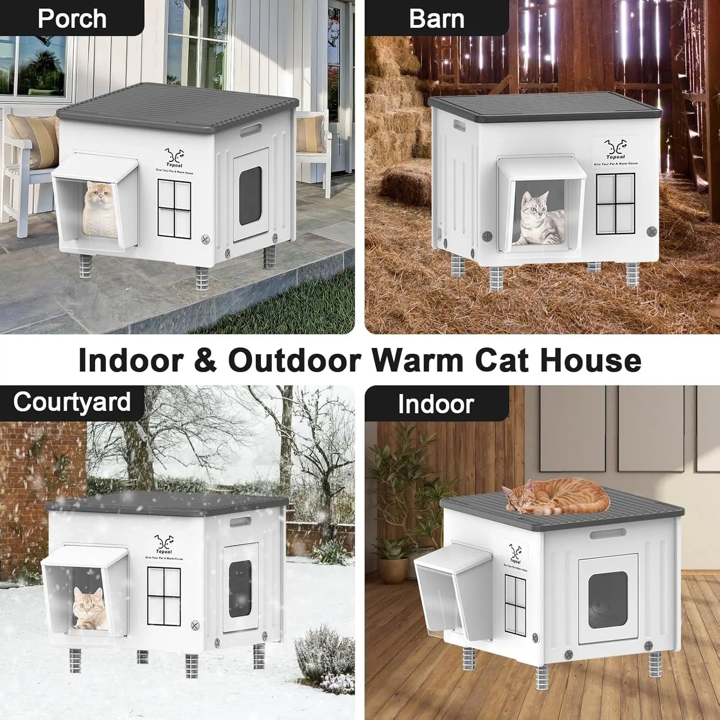 Heated Outdoor Cat House with Escape Door, Insulated Weatherproof Shelter