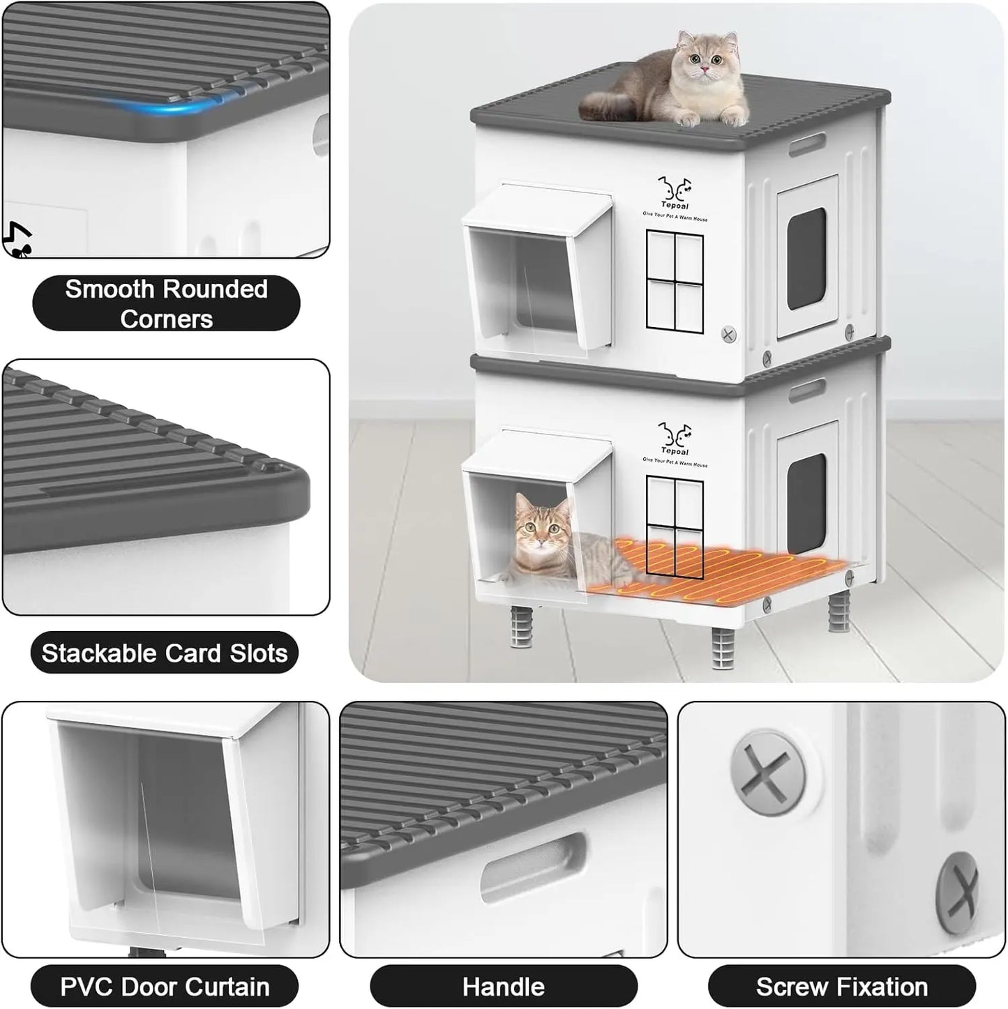 Heated Outdoor Cat House with Escape Door, Insulated Weatherproof Shelter
