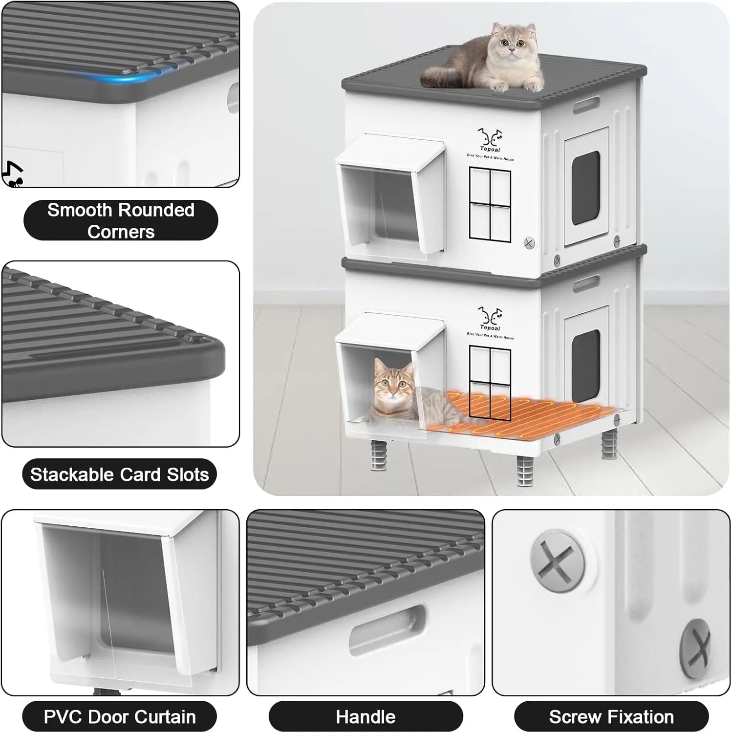 Heated Outdoor Cat House with Escape Door, Insulated Weatherproof Shelter