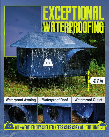 Heated Outdoor Cat House–Waterproof Winter Shelter w/Escape Door & Elevated Base