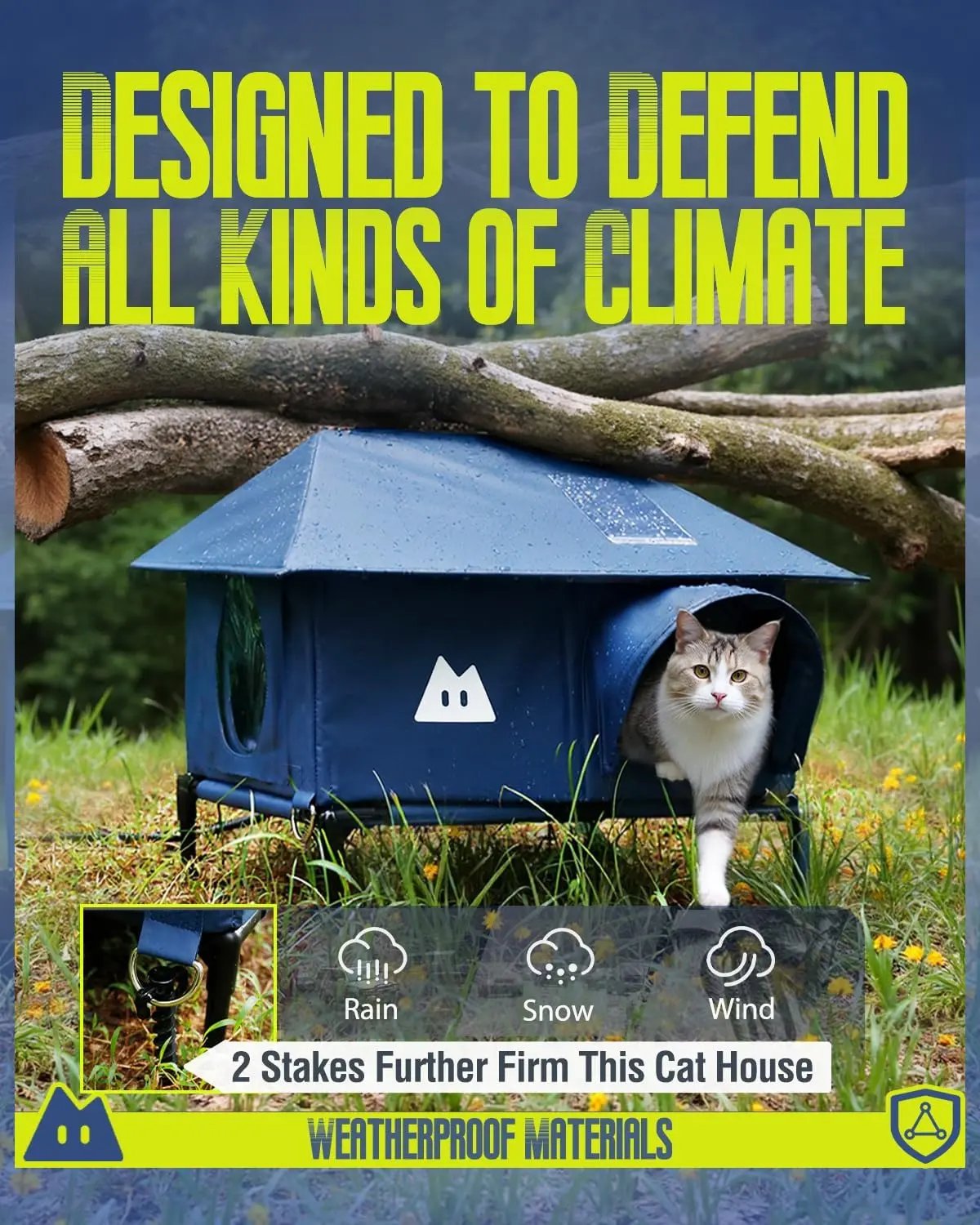Heated Outdoor Cat House–Waterproof Winter Shelter w/Escape Door & Elevated Base