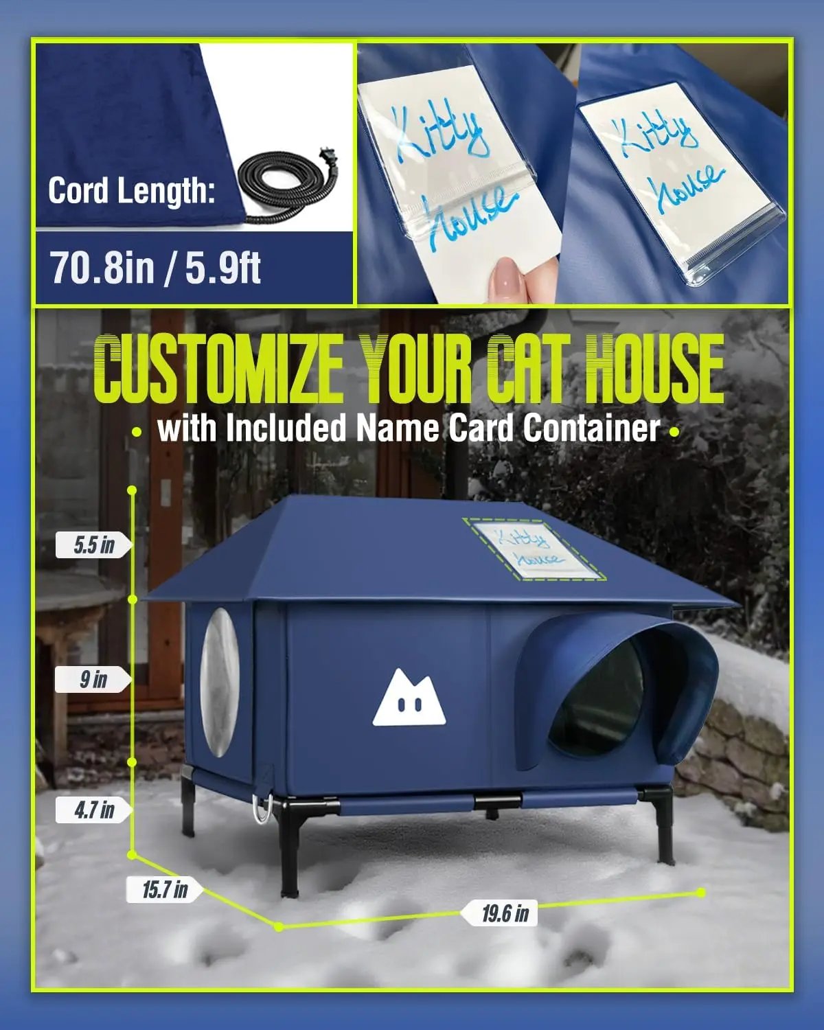 Heated Outdoor Cat House–Waterproof Winter Shelter w/Escape Door & Elevated Base