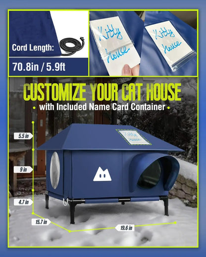 Heated Outdoor Cat House–Waterproof Winter Shelter w/Escape Door & Elevated Base