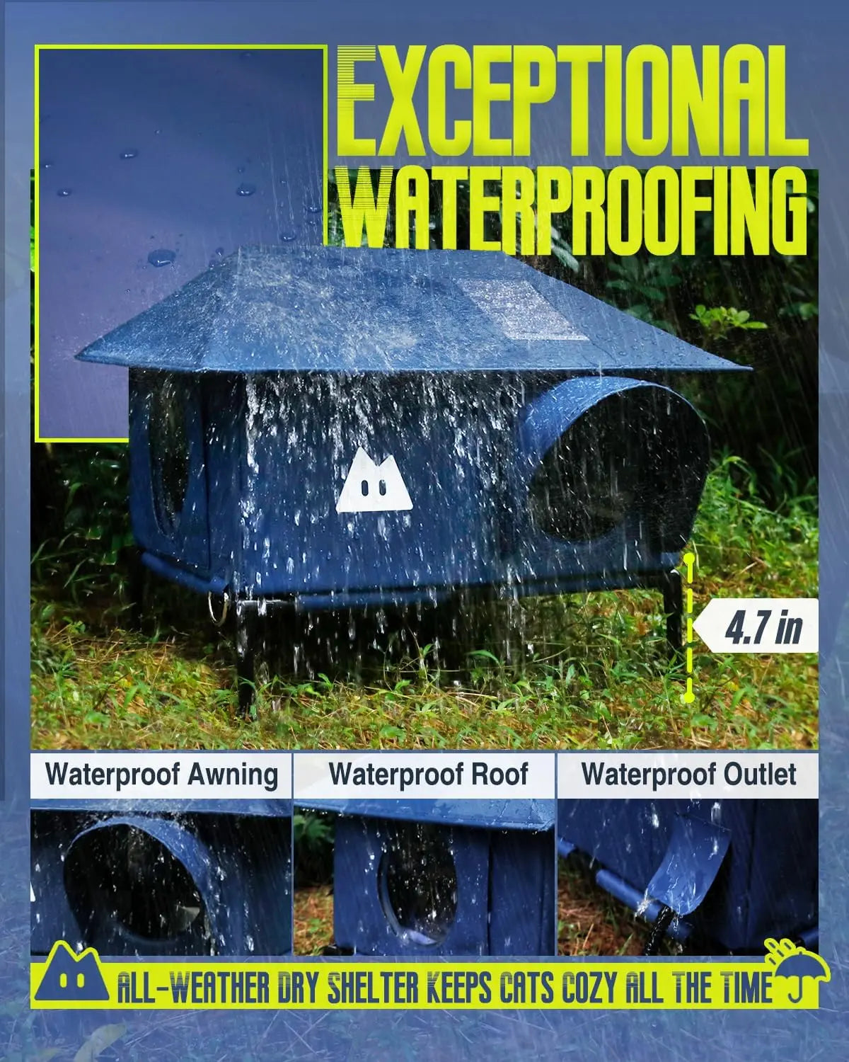 Heated Outdoor Cat House–Waterproof Winter Shelter w/Escape Door & Elevated Base