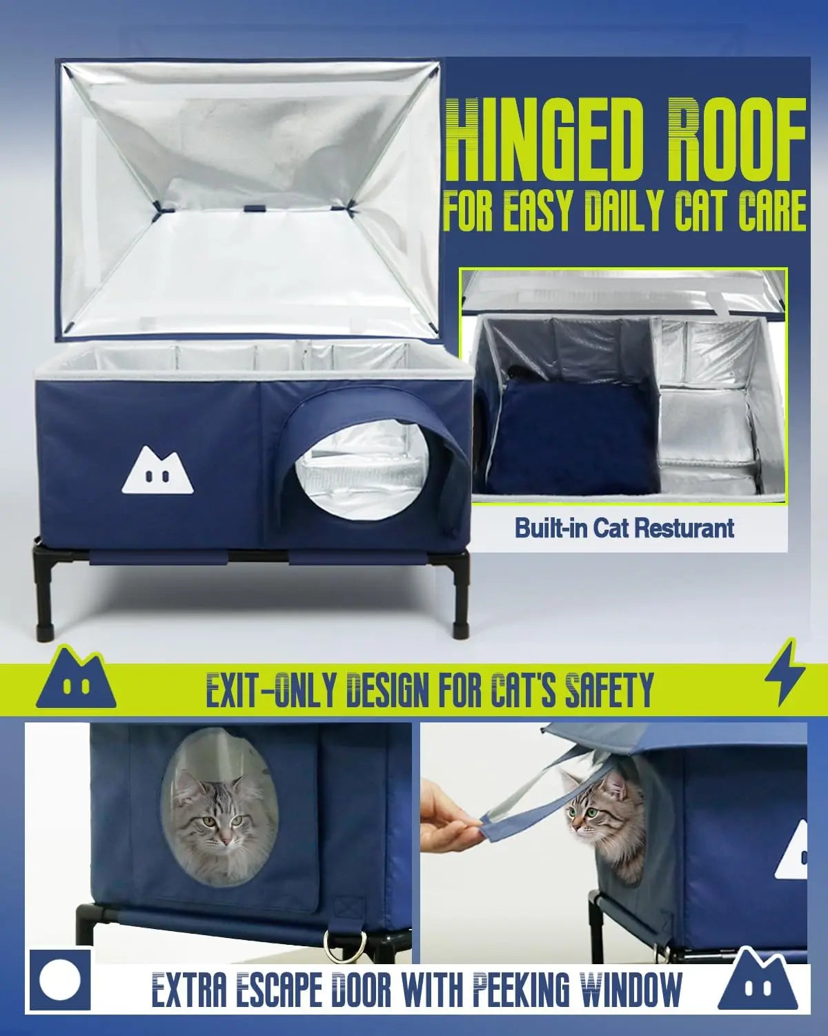 Heated Outdoor Cat House–Waterproof Winter Shelter w/Escape Door & Elevated Base