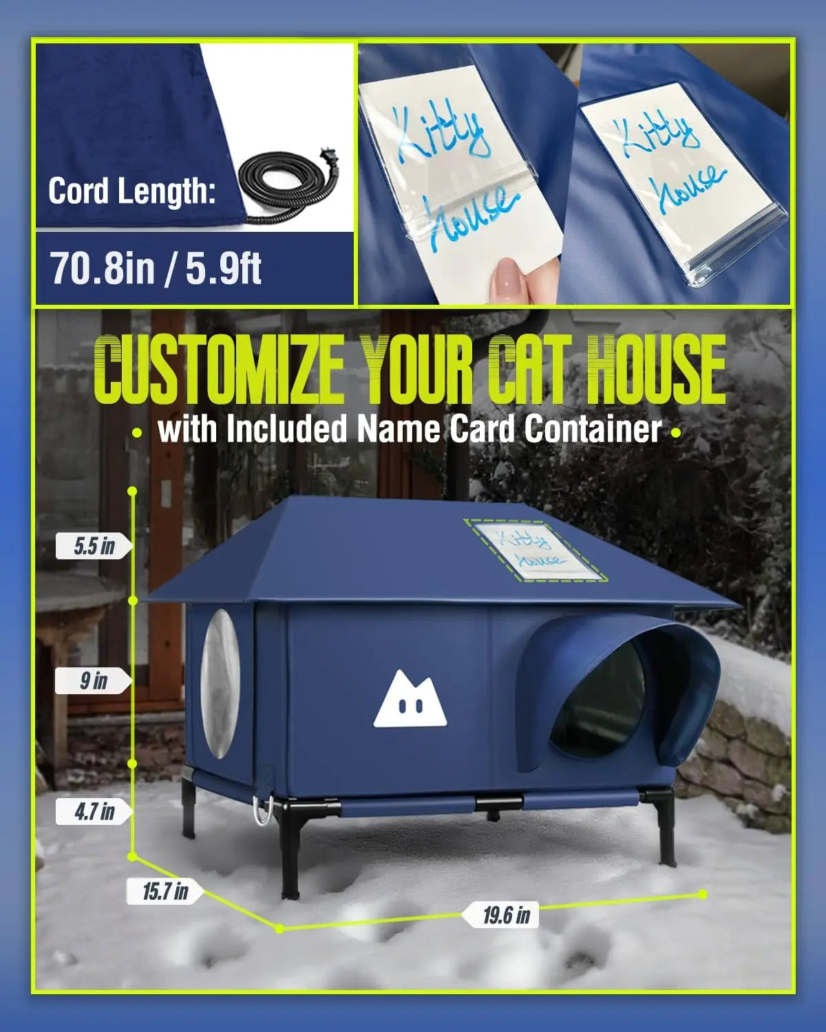 Heated Outdoor Cat House–Waterproof Winter Shelter w/Escape Door & Elevated Base