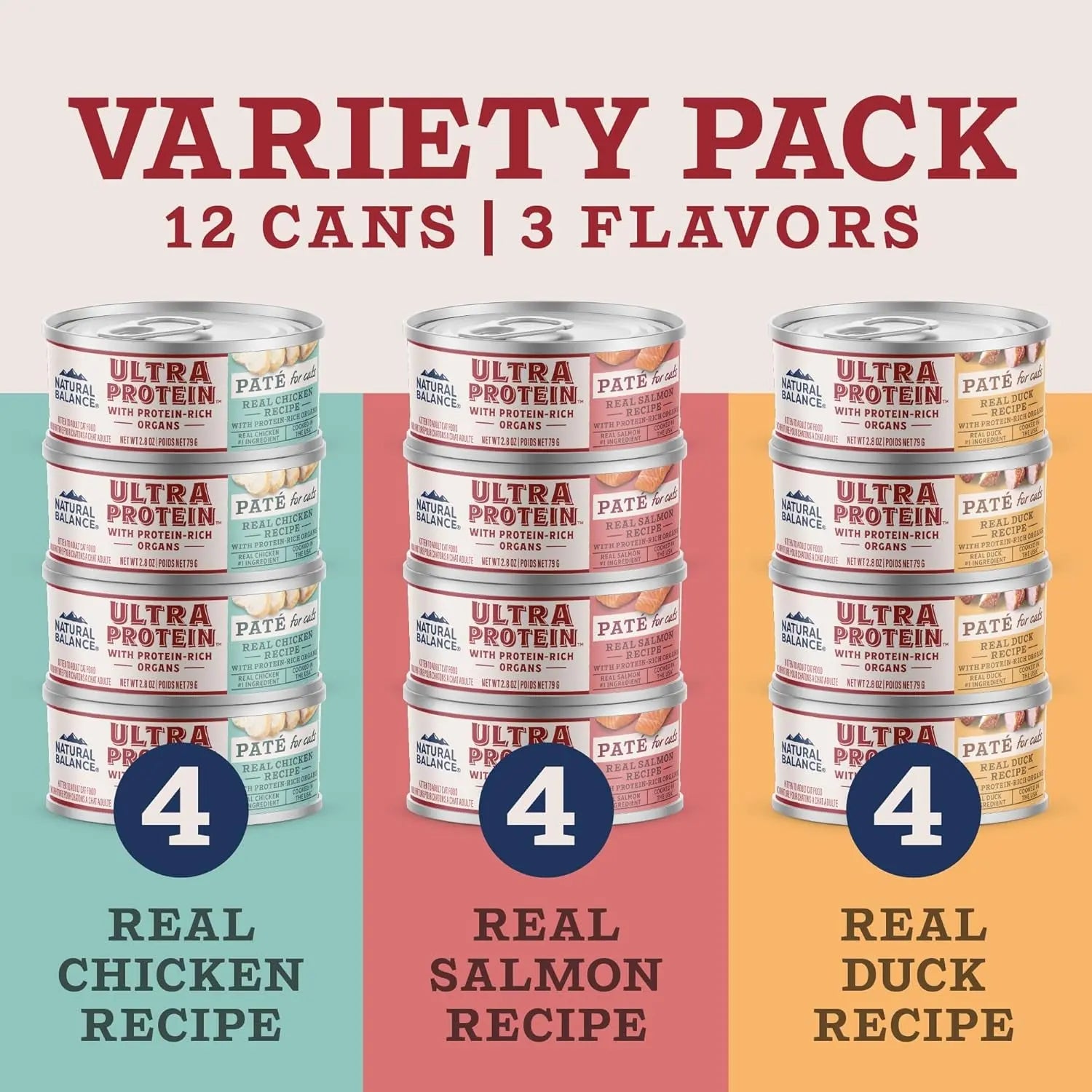 High Protein Wet Cat Food Pate Variety Pack Grain Free Real Meat 12Ct