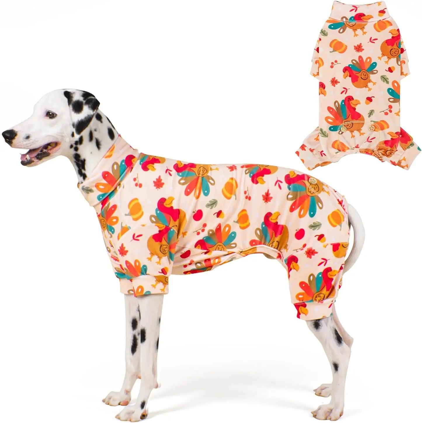 Holiday Dog Pajamas – Soft Stretchy 4-Leg Pet PJs for Dogs 01 Thanksgiving