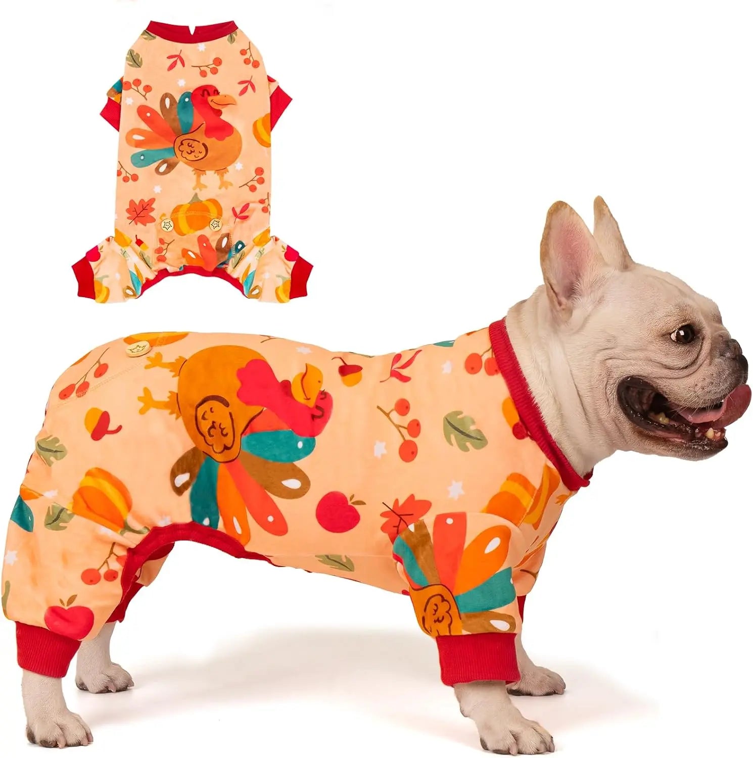 Holiday Dog Pajamas – Soft Stretchy 4-Leg Pet PJs for Dogs 01 Thanksgiving Large (15-25Lbs)