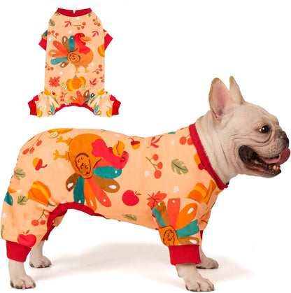 Holiday Dog Pajamas – Soft Stretchy 4-Leg Pet PJs for Dogs 01 Thanksgiving Large (15-25Lbs)
