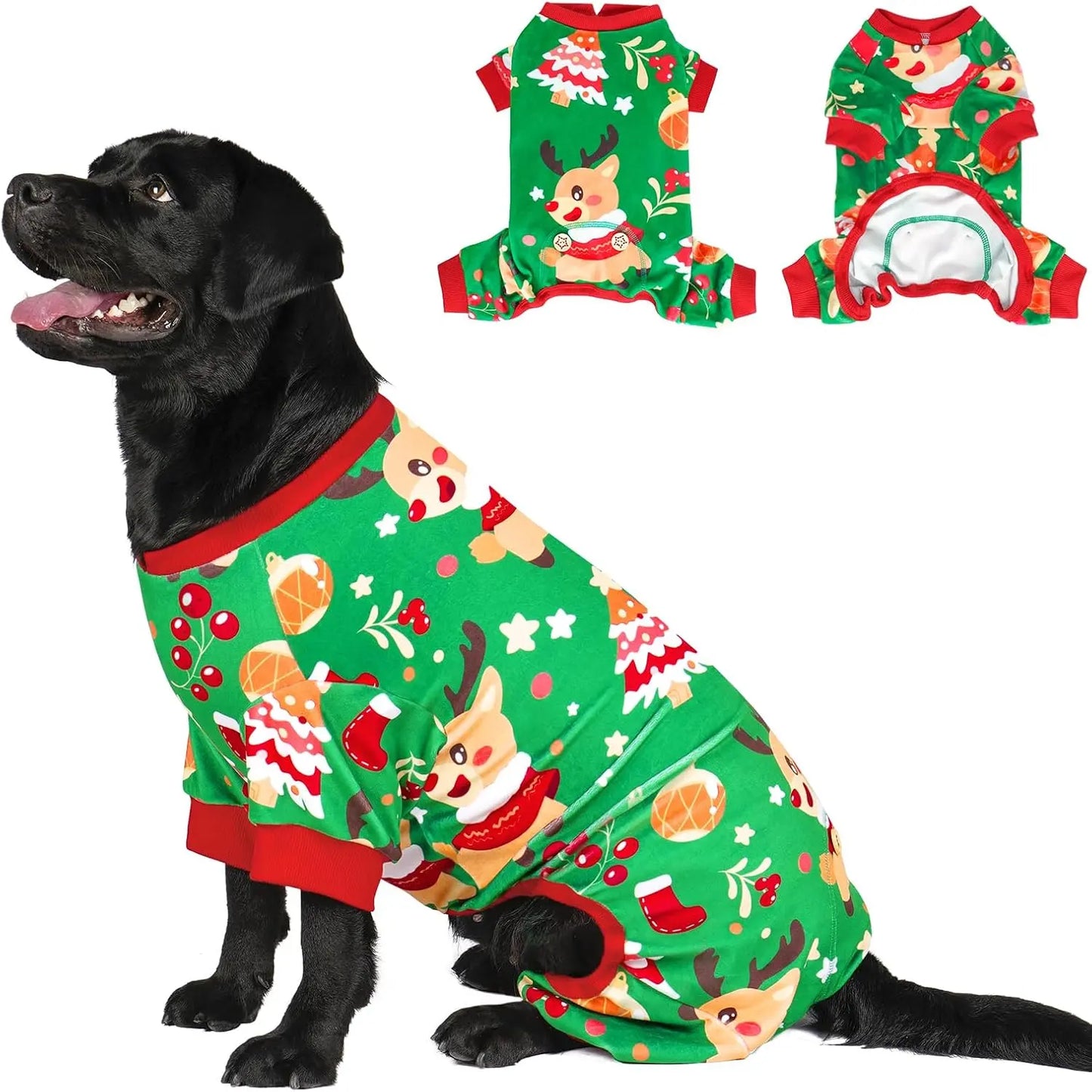 Holiday Dog Pajamas – Soft Stretchy 4-Leg Pet PJs for Dogs 03 Christmas（Green） Xx-Large (40-60Lbs)