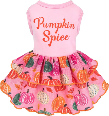 Holiday & Birthday Cotton Dog Dress, Outfit with Bow, Cat & Small Dog Apparel Pumpkin Spice