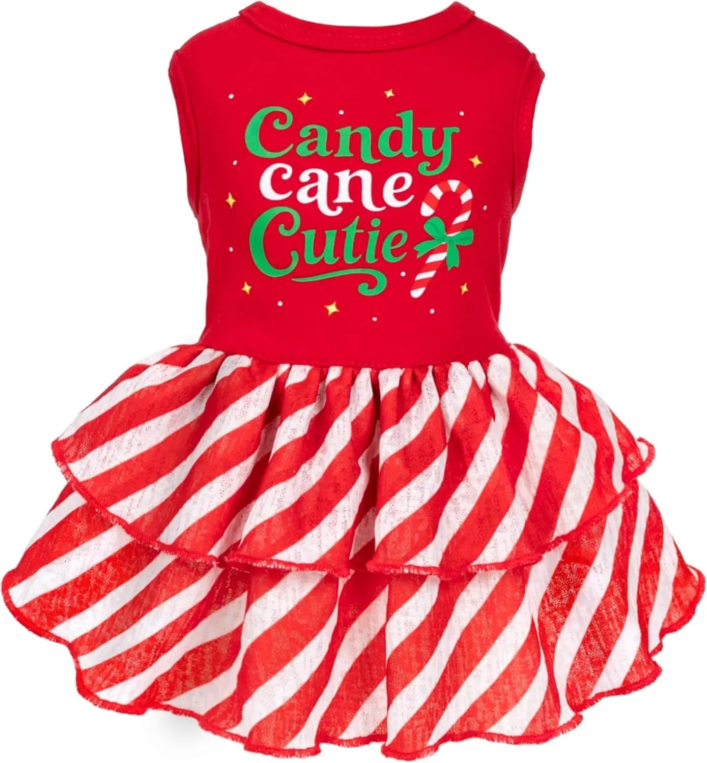 Holiday & Birthday Cotton Dog Dress, Outfit with Bow, Cat & Small Dog Apparel Candy Cane Cutie