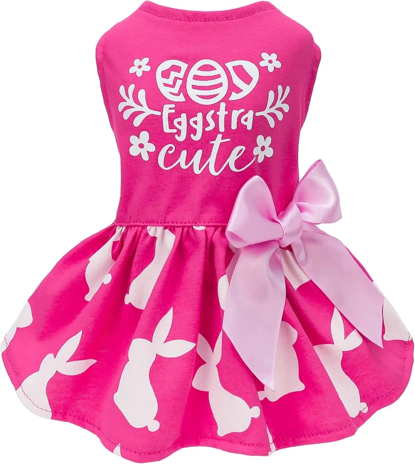 Holiday & Birthday Cotton Dog Dress, Outfit with Bow, Cat & Small Dog Apparel Eggstra Cute