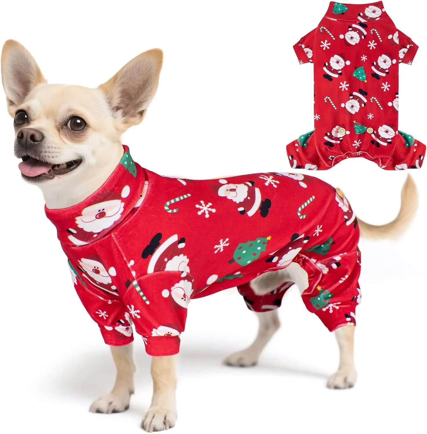 Holiday Dog Pajamas – Soft Stretchy 4-Leg Pet PJs for Dogs 02 Xmas