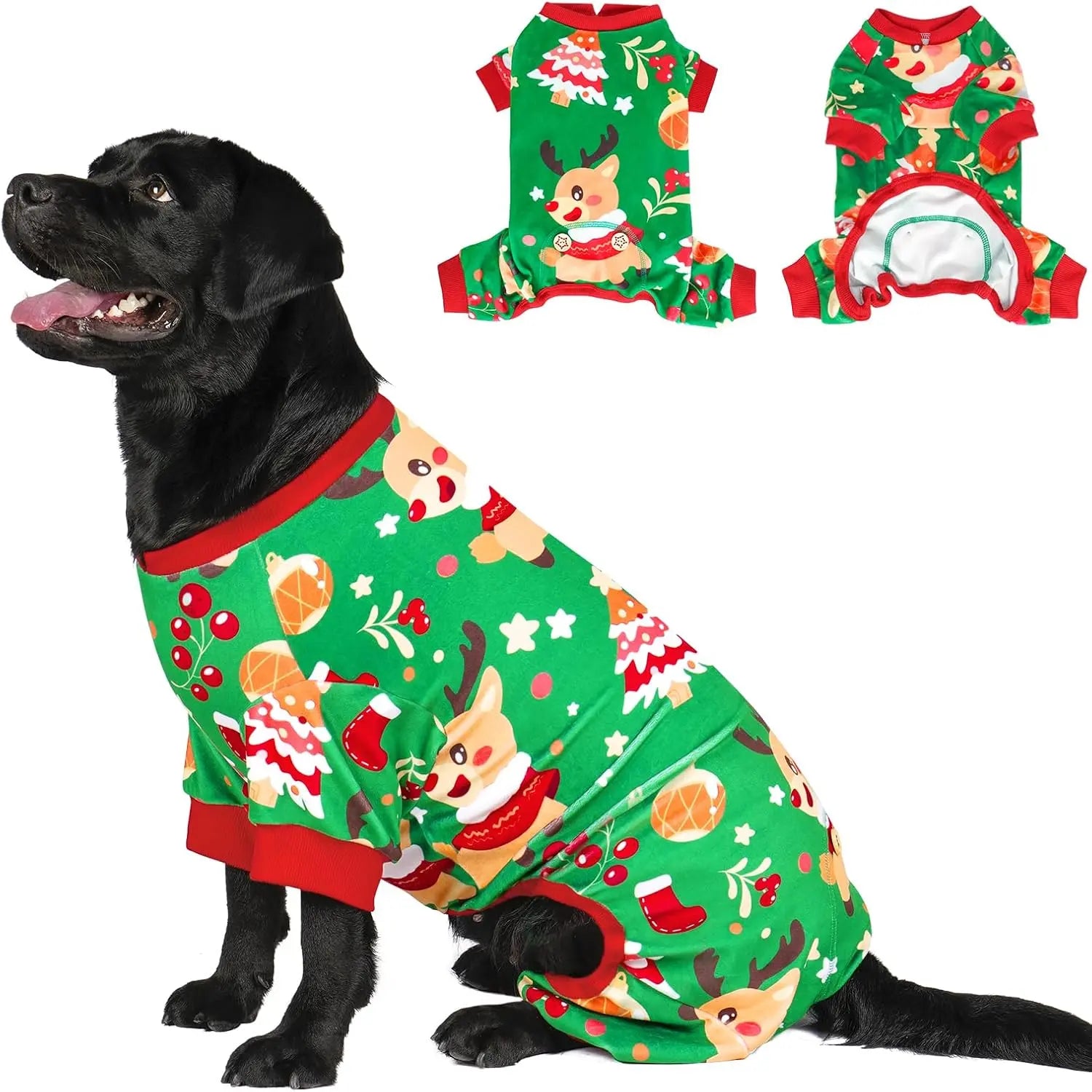 Holiday Dog Pajamas – Soft Stretchy 4-Leg Pet PJs for Dogs 03 Christmas（Green） Xx-Large (40-60Lbs)