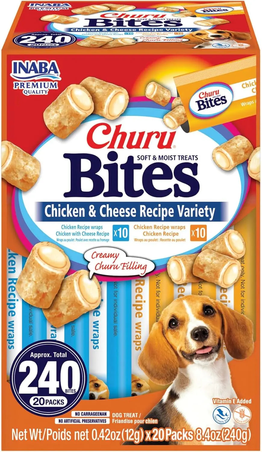 INABA Churu Bites Soft Dog Treats Tuna & Salmon Variety 20ct 0.42oz Chicken Cheese Recipe Variety