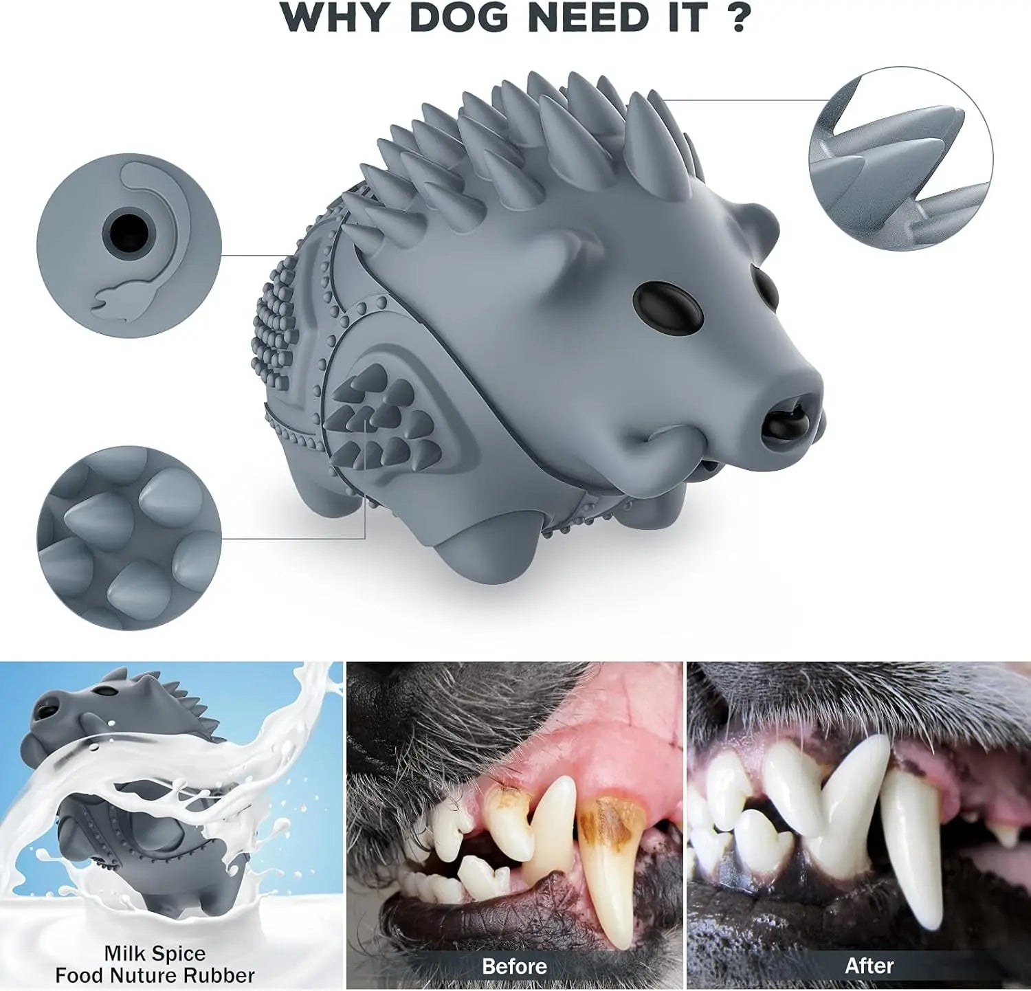 Indestructible Dog Chew Toy for Aggressive Chewers Squeaky 100% Natural Rubber