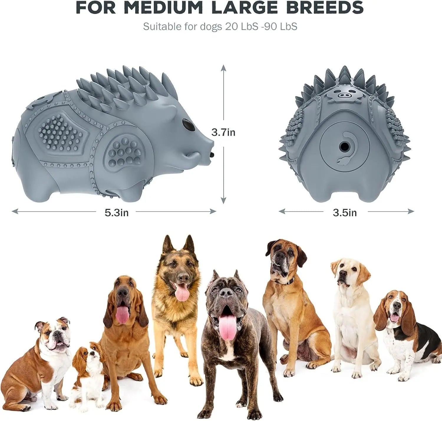 Indestructible Dog Chew Toy for Aggressive Chewers Squeaky 100% Natural Rubber