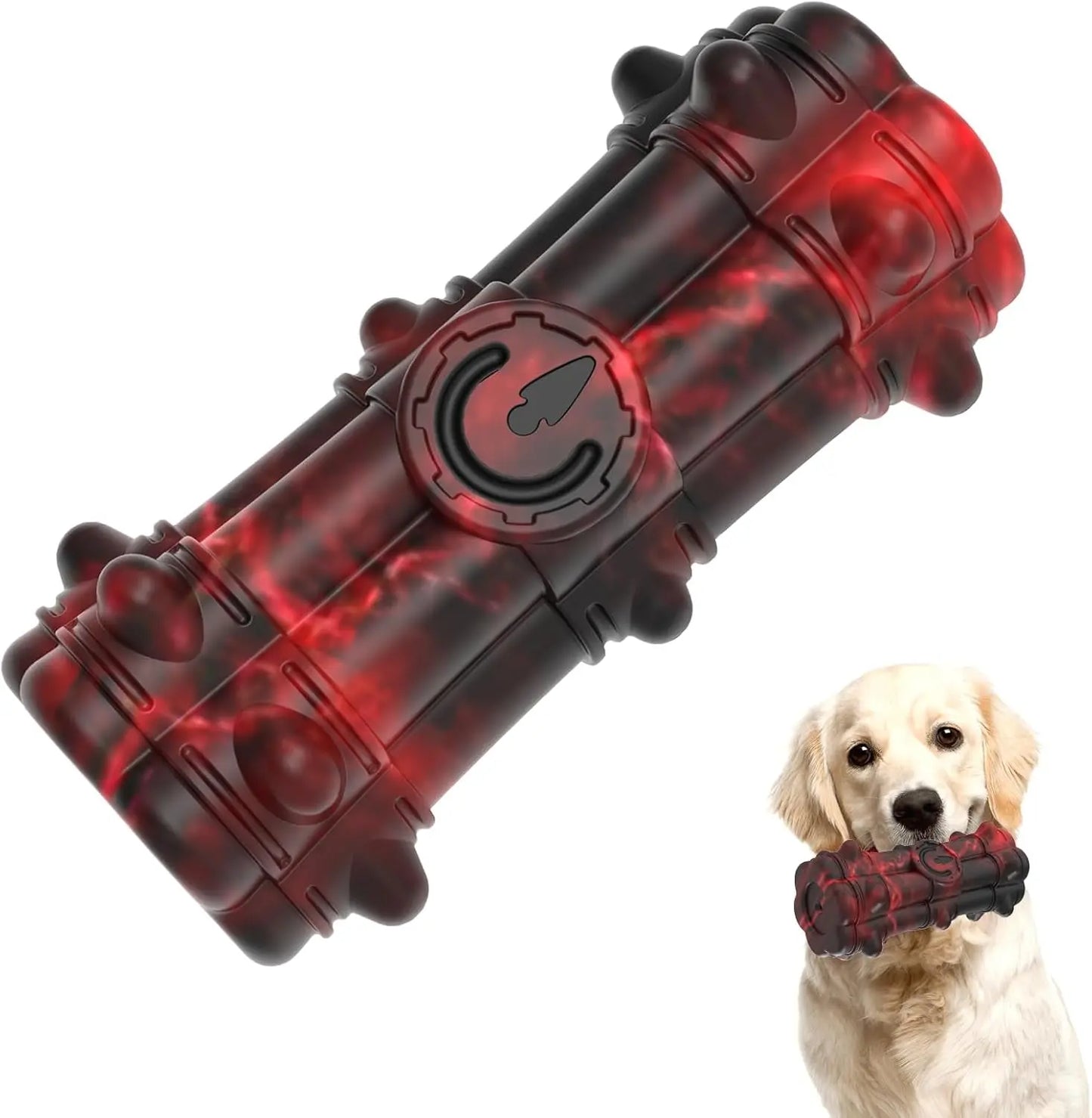 Indestructible Dog Chew Toy for Aggressive Chewers Squeaky 100% Natural Rubber Zd Redblack