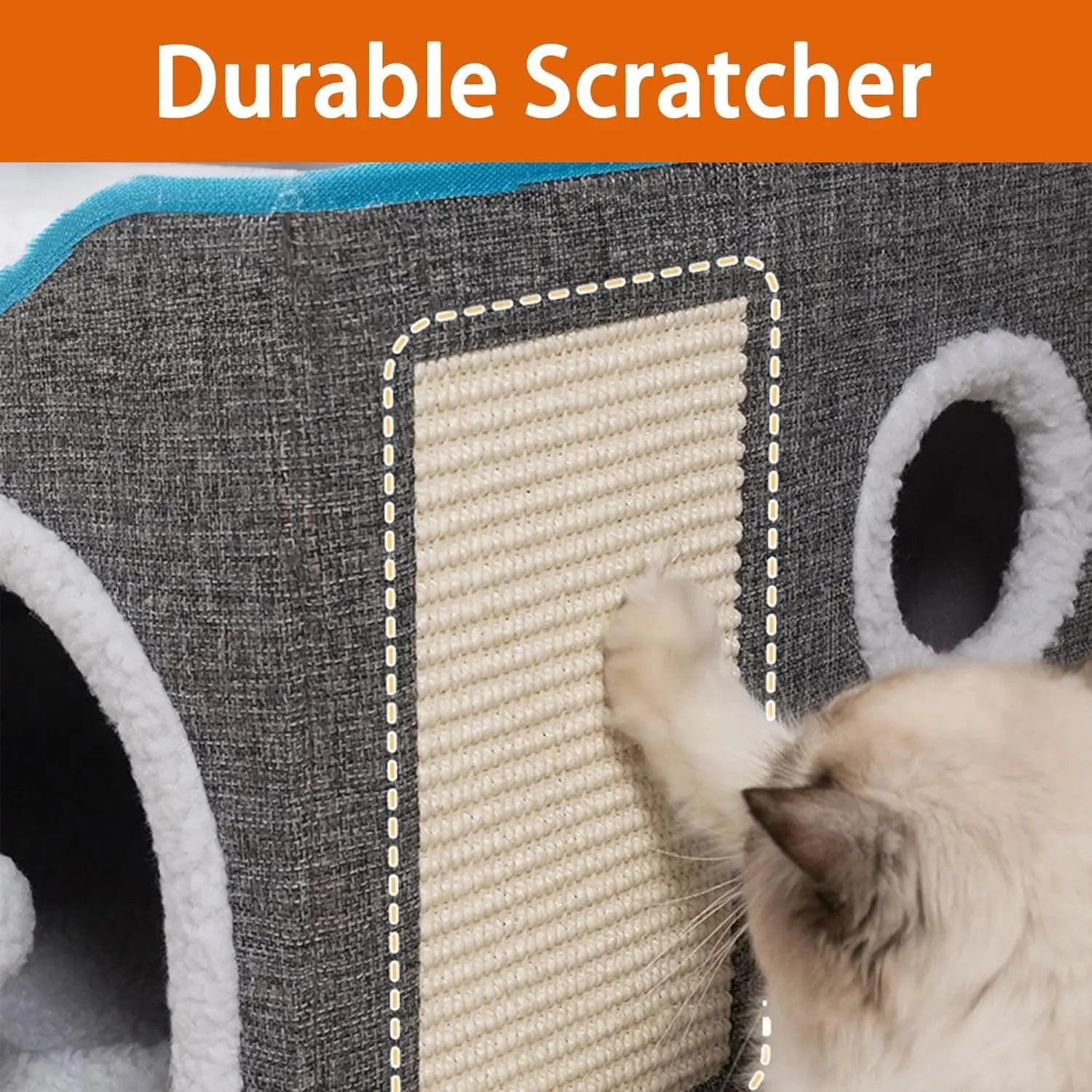 Indoor Cat House Cube with Bed, Scratch Pad & Toy Ball, Foldable Condo