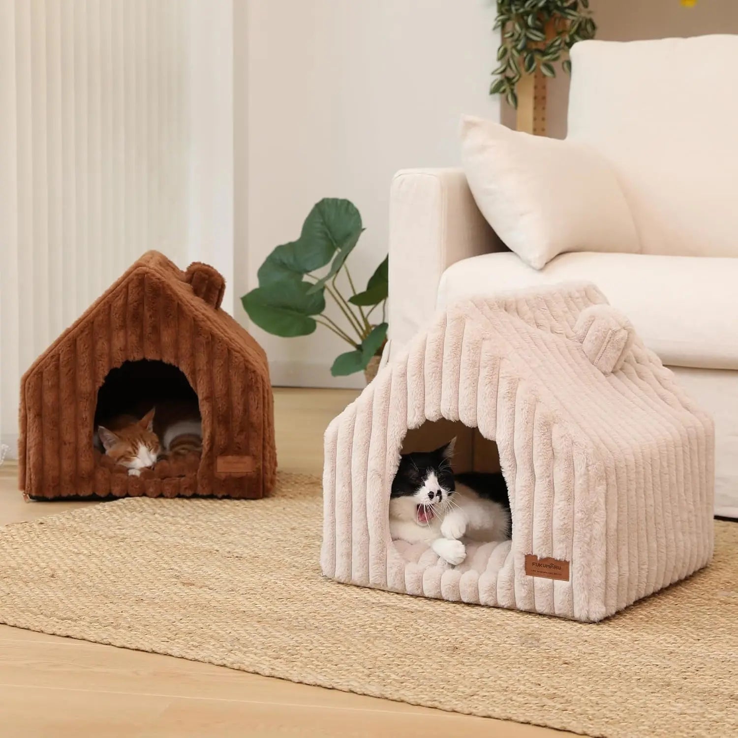 Indoor Cat & Small Dog House, Washable Cozy Cave Bed with Removable Pillow