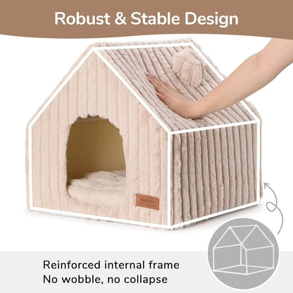 Indoor Cat & Small Dog House, Washable Cozy Cave Bed with Removable Pillow
