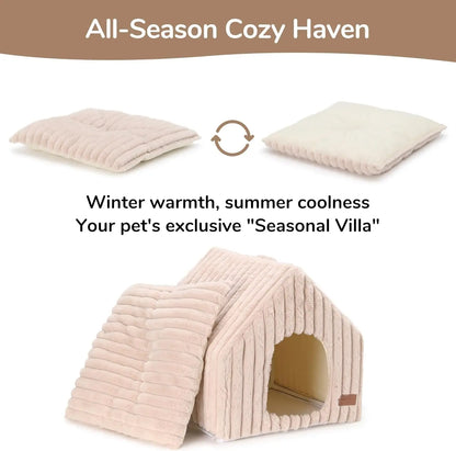 Indoor Cat & Small Dog House, Washable Cozy Cave Bed with Removable Pillow